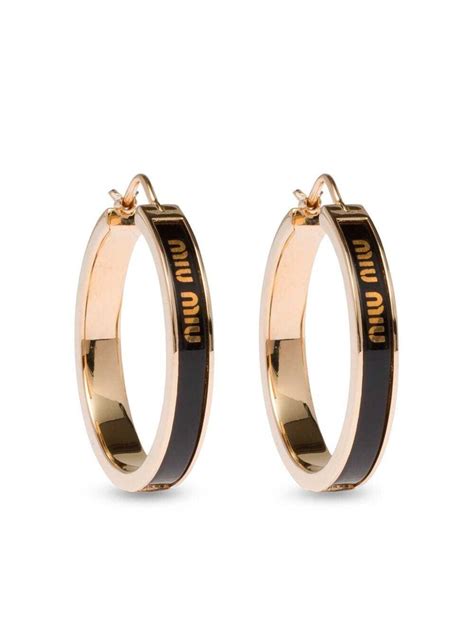 brincos miu miu|Miu Logo hoop earrings Gold/white .